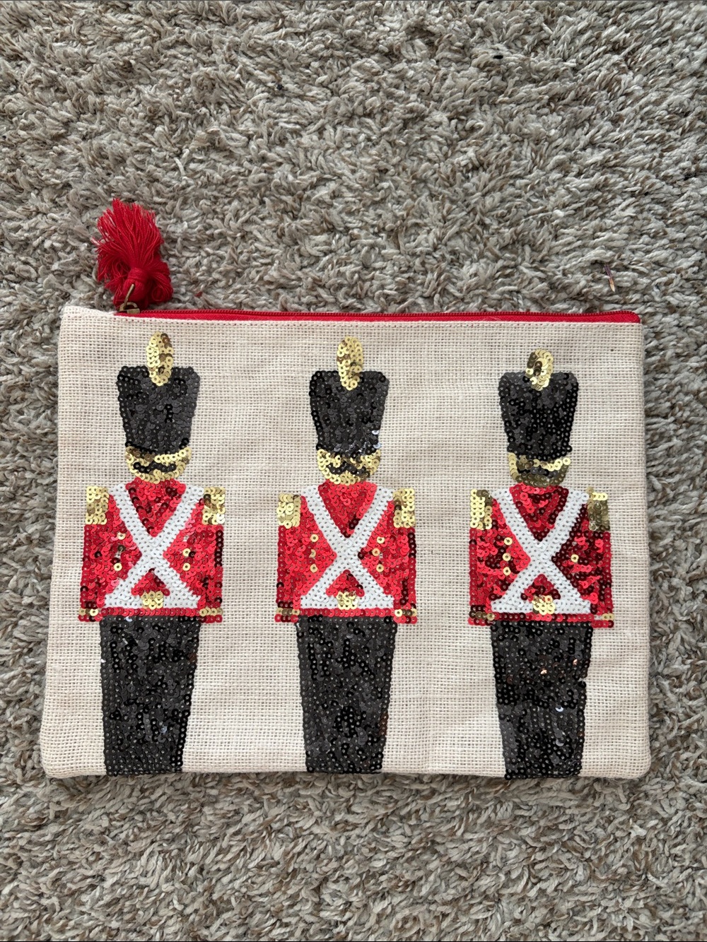 Mud Pie Sequin Nutcracker Zip Pouch in Red, Black and Gold